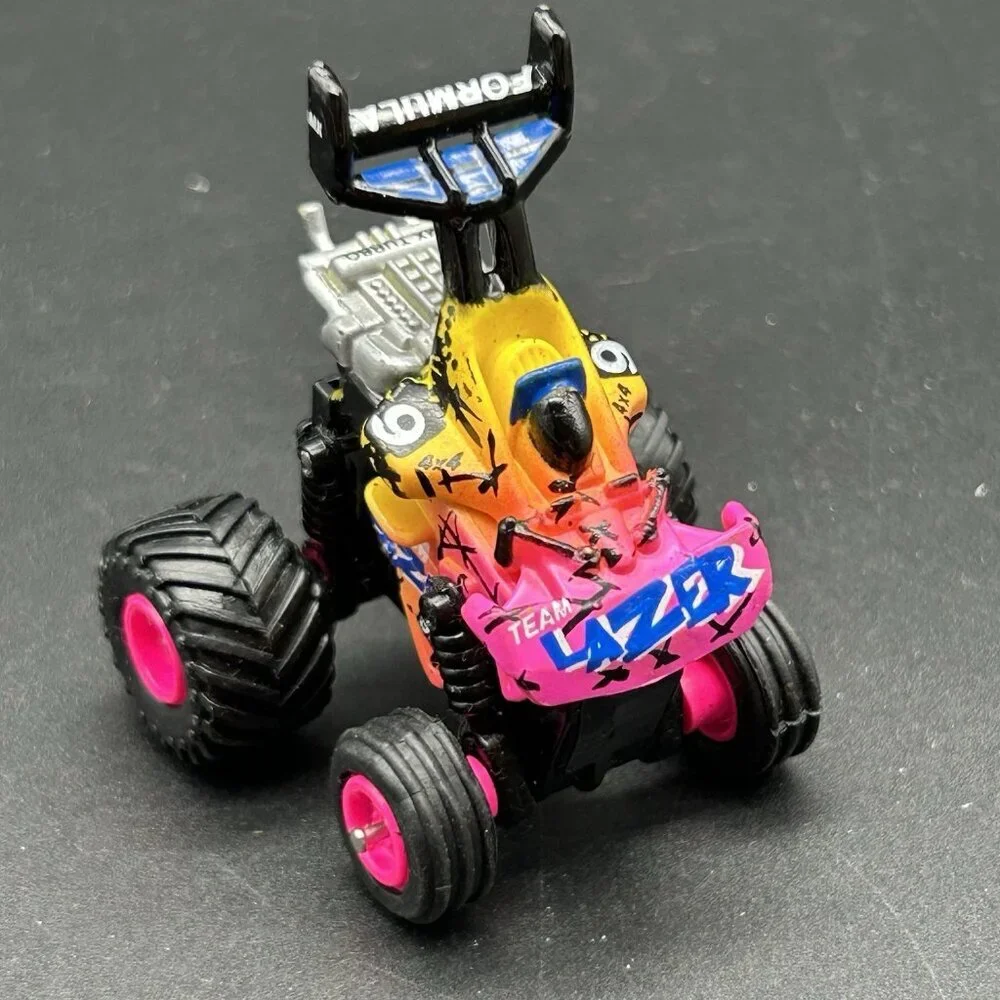 Vintage 90s Micro Machines TEAM LAZER Monster Truck Pink Yellow Galoob Tuff Trax